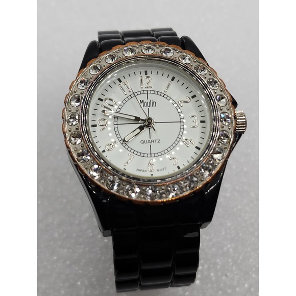 Rhinestone Iced Bling Crystal Gemmed Accent Spring Loaded Expandable Cuff Watch - Picture 1 of 7